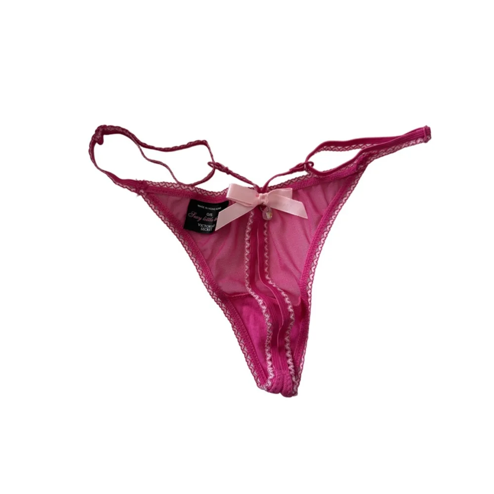 NWOT VTG VS Pink Sheer Sexy Little Things 2005 OS V string Charm Bow